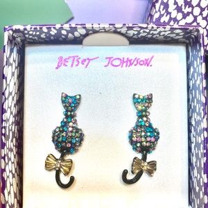 Betsey Johnson Dark Rainbow Cat Earrings